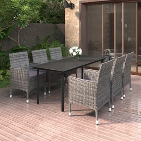 vidaXL 7 pcs conjunto de jantar p/ jardim c/ almofadões vime PE/vidro