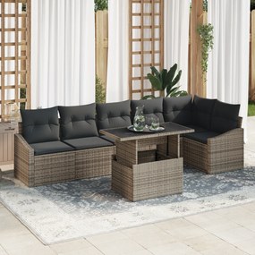 Conjunto de Sofá de Jardim de 7 Peças com Almofadas Cinza em Rattan Po