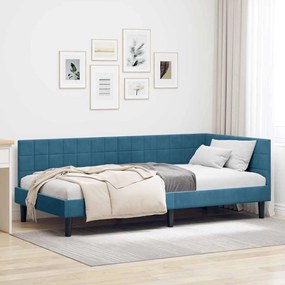 vidaXL Estrutura de Cama de Canto Azul 90 cm x 200 cm Veludo
