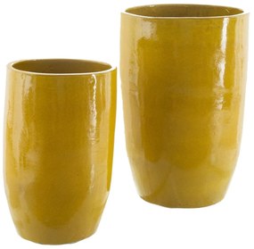 Vaso 52 X 52 X 80 cm Cerâmica Amarelo (2 Unidades)