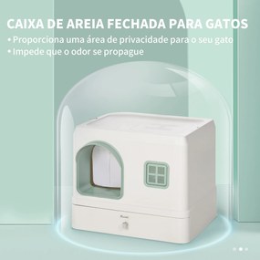 Caixa de Areia Fechada para Gatos com Bandeja Amovível Entrada com Cortina Pá e Filtro Desodorizante 50x40x40 cm Branco