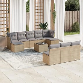 11 pcs conjunto sofás de jardim c/ almofadões vime PE bege