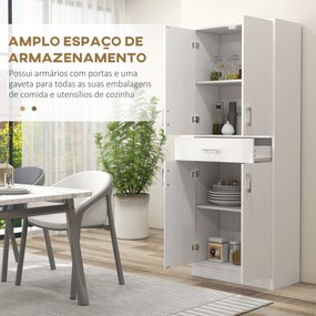 Armário de Cozinha com 4 Portas 1 Gaveta e Prateleiras Ajustáveis Anti-Tombo Armário de Cozinha Moderno 70,8x34x180 cm Branco