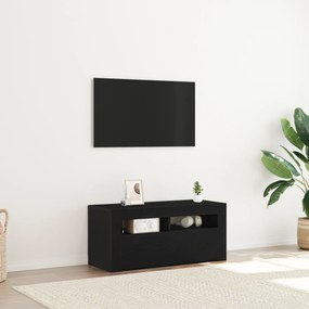 Gabinete de TV vidaXL com LED Preto Carvalho 90x35x40 cm Madeira engenheirada
