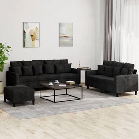 3 pcs conjunto de sofás com almofadões veludo preto