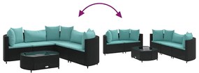 6 pcs conjunto sofás de jardim c/ almofadões vime PE preto