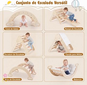 Conjunto de 3 Peças Montessori: Triângulo de Escalada, Arco e Rampa, 69 x 55 x 59 cm, Dobrável, Natural
