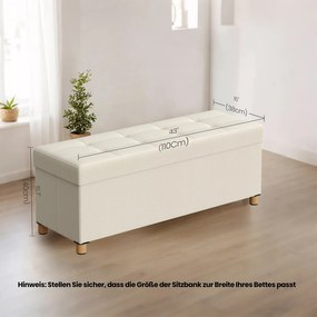 Banco com espaço de arrumação 38 x 110 x 40 cm branco creme