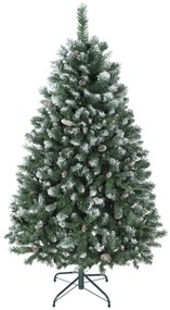 HOMCOM Árvore de Natal Artificial 150 cm Árvore de Natal com 581 Ramos com Efeito Neve 44 Pinhas e Suporte Metálico Dobrável Montagem Fácil para Sala Interior Verde