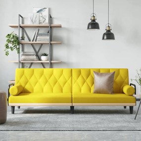 Sofá-cama com apoio de braços tecido amarelo-claro
