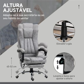 Cadeira de Escritório com 6 Pontos de Massagem Giratória Encosto Reclinável 135º Função de Aquecimento 62x67x113-120 cm Cinza