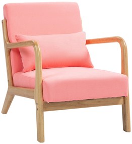Poltrona Nórdica Acolchoada – Fauteuil Rosé – Rosa e Madeira Natural –