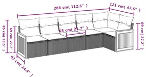 6 pcs conjunto sofás de jardim c/ almofadões vime PE preto