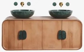 Conjunto De Móvel De Casa De Banho Dupla Suspensa 130x45 Cm Em Madeira De Manga E Pedra Natural Kivalina Sem Espelho & Mármore Verde Udaipur - Madeira