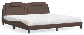 vidaXL Cama com colchão 200x200 cm couro artificial castanho