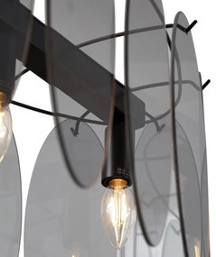 Candeeiro suspenso de design preto com vidro fumado oval 5-luzes - Mochan Design