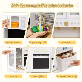 Cozinha de Brincar madeira com fogão com luz e som Cafeteira Torneira e utensílios de cozinha
