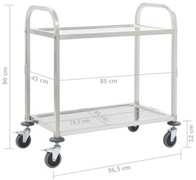 Carrinho de cozinha de 2 níveis 96,5x55x90 cm aço inoxidável