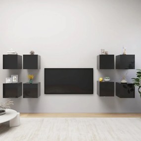 Móveis de parede para TV 8 pcs 30,5x30x30 cm preto brilhante