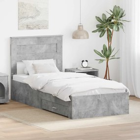 vidaXL Estrutura da Cama com gaveta Cinza Concreto e Prata 75 x 190 cm