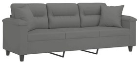 Sofá 3 lugares c/ almofadas 180 cm microfibra cinzento-escuro