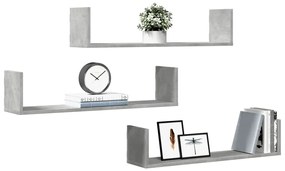 Prateleiras de parede 3 pcs derivados de madeira cinza cimento
