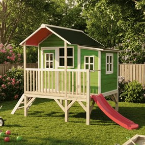 Casa de brincar infantil exterior para crianças Loft 350 em madeira com escorrega - Verde