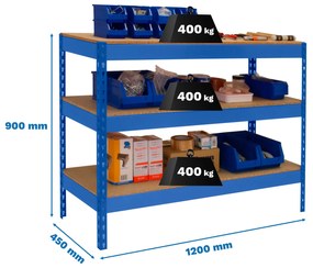 Bancada de Trabalho SIMONWORK BASIC 3 901245-3 AZUL/MADEIRA Casa, Escritório, Garagem, Oficina Capacidade 400 Kg Dimensões 900x1200x450 mm