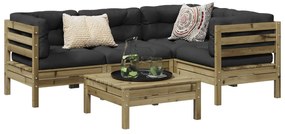 vidaXL 5 pcs conjunto sofás de jardim c/ almofadões pinho impregnado