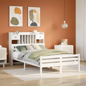 Cama com estante sem colchão 135x190 cm pinho maciço branco