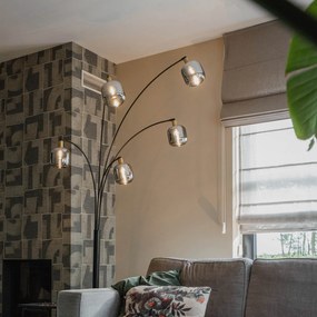 Candeeiro de pé preto com dourado e vidro fumê 5 luzes - Zuzanna