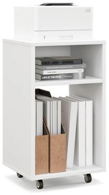 Armário de arquivo vertical giratório com 2 prateleiras móveis abertas em suporte de impressora de mesa para mesa de casa 33 x 30 x 58 cm branco