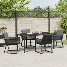 Conjunto de Jantar para Jardim de 5 Peças com Almofadas Preto de Vime
