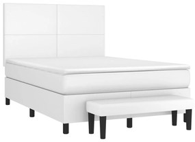 Cama com molas/colchão 140x190 cm couro artificial branco