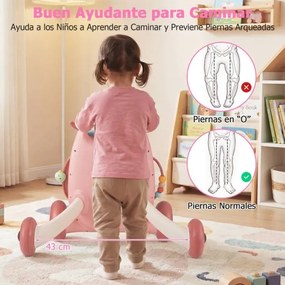 Andador Montessori bebés com Reprodutor Oval Removível Classificador de Formas Maracas Pássaro Deslizante e 2 Giradores Rosa