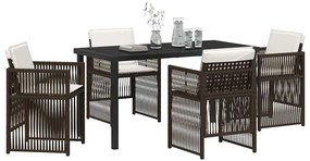 Conjunto de Jantar de Jardim de 5 Peças com Almofadas em Rattan Sintét