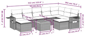 10 pcs conj. sofás jardim c/ almofadões vime PE bege misturado