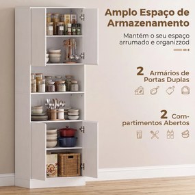 Armário de Cozinha com 4 Portas de Fecho Suave, Prateleiras Ajustáveis e 2 Compartimentos Abertos, Branco