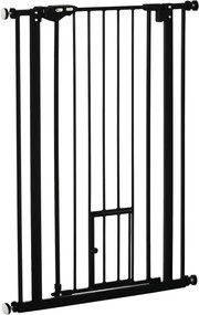 Barreira de segurança para animais com 104 cm de altura com porta para gatos, fecho automático e sistema de dupla travagem, ajustável de 74 a 80 cm, e