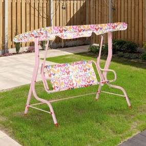 Baloiço de jardim para crianças acima de 3 anos de 2 lugares com toldo ajustável em ângulo e cintos de segurança ao ar livre 110x70x110 cm rosa
