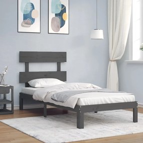 vidaXL Estrutura cama de solteiro c/ cabeceira madeira maciça cinzento