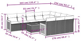 11 pcs conjunto sofás de jardim c/ almofadões vime PE bege