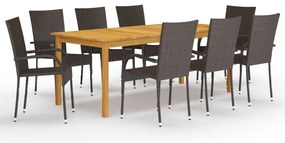 9 pcs conjunto de jantar para jardim castanho