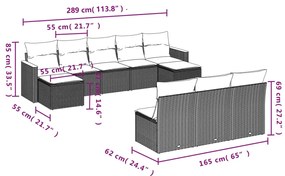 10 pcs conj. sofás jardim c/ almofadões vime PE bege misturado
