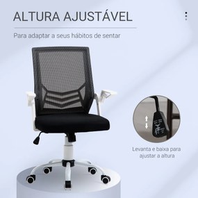 Cadeira de Escritório Ergonômica Giratória com Altura Ajustável Apoio para os Braços Dobrável Suporte Lombar e Encosto Transpirável 62,5x55x94-104cm P