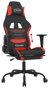 Cadeira de gaming c/ apoio para os pés tecido preto e vermelho