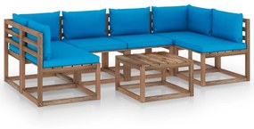 7 pcs conjunto lounge de paletes c/ almofadões pinho impregnado