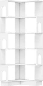 HOMCOM Estante de canto, prateleira de armazenamento de 6 níveis com painéis laterais em arco, 60 x 60 x 165,5 cm, branco | Aosom Portugal