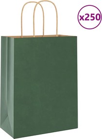 vidaXL Sacos de papel 250 unid com alças verde 21x11x28 cm