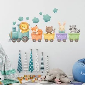 Autocolantes de parede para quarto de criança - Comboio com animais
